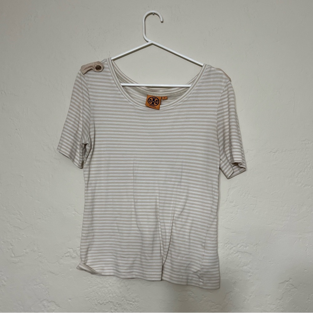 Tory Burch Striped Top with Gold Buttons